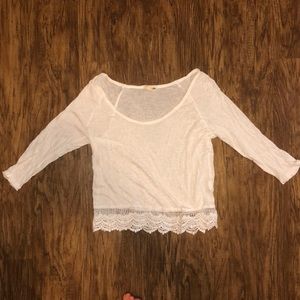 white crop top with crochet trim
